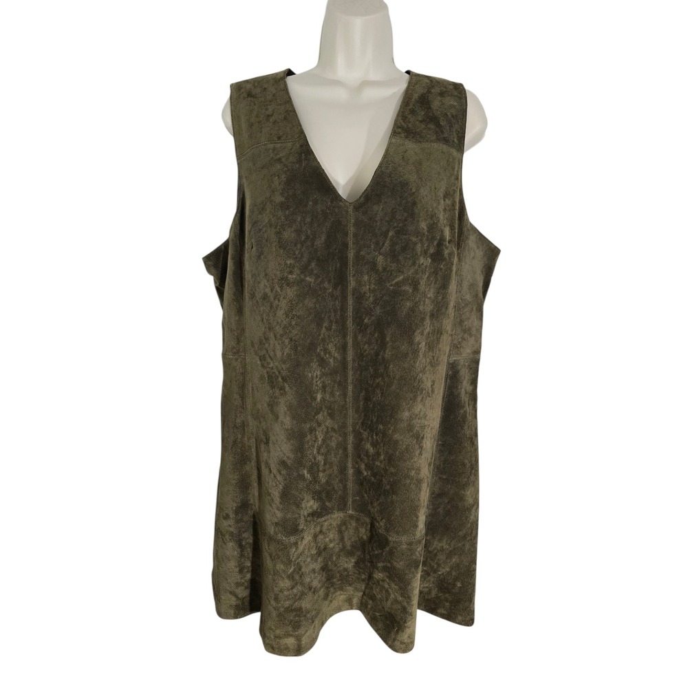 BlankNYC Bank Roll Olive Green 100% Leather Suede V-Neck Shift Dress  XXL